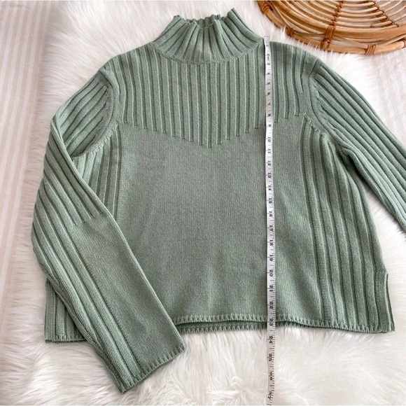Sally Lapointe Merino Wool Cashmere Rib Sweater Turtleneck Jade Sage Green L - Picture 10 of 11